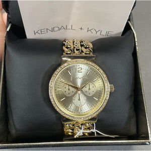 Kendall + Kylie Watch Triple Link Gold Tone Crystal Bezel Quartz Movement Analog